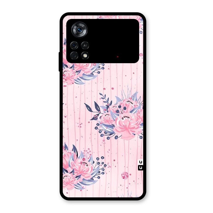 Pink Floral and Stripes Glass Back Case for Poco X4 Pro 5G