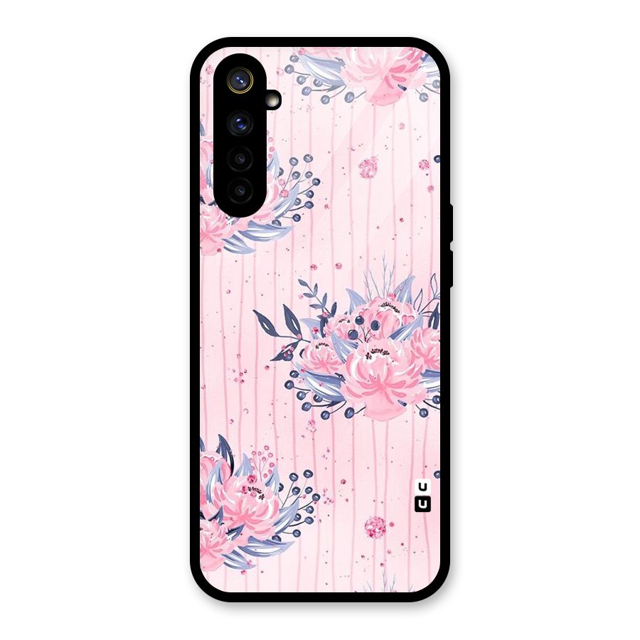 Pink Floral and Stripes Glass Back Case for Realme 6
