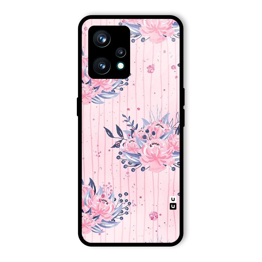 Pink Floral and Stripes Glass Back Case for Realme 9 Pro Plus 5G