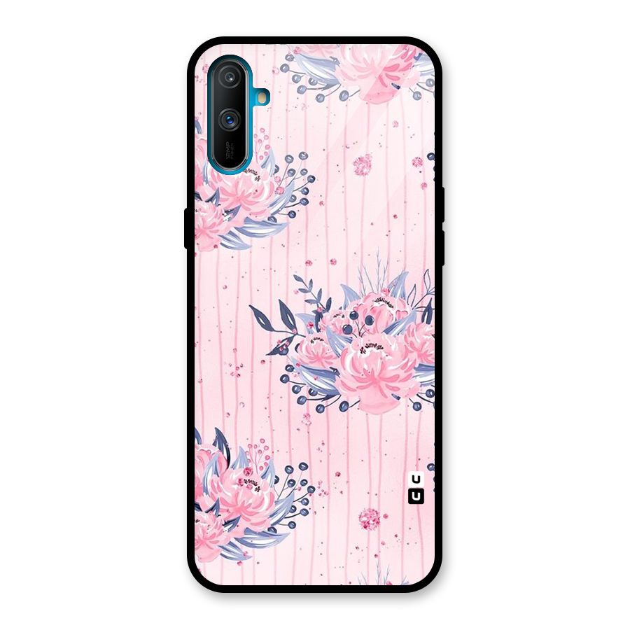 Pink Floral and Stripes Glass Back Case for Realme C3