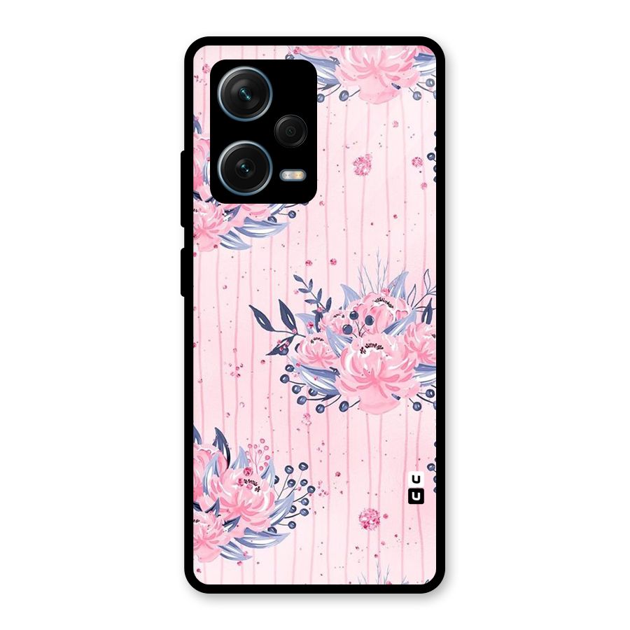 Pink Floral and Stripes Glass Back Case for Redmi Note 12 Pro Plus 5G