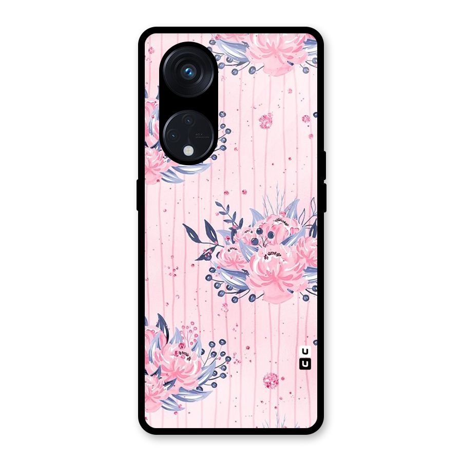 Pink Floral and Stripes Glass Back Case for Reno8 T 5G