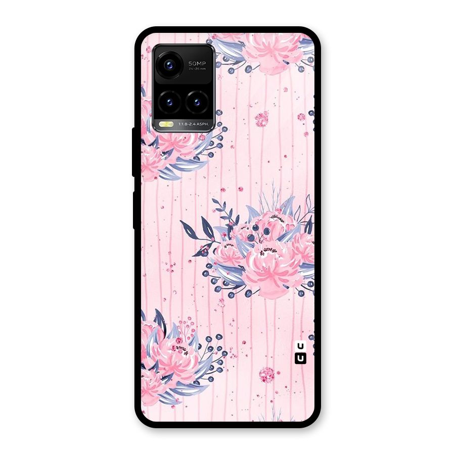 Pink Floral and Stripes Glass Back Case for Vivo Y21A