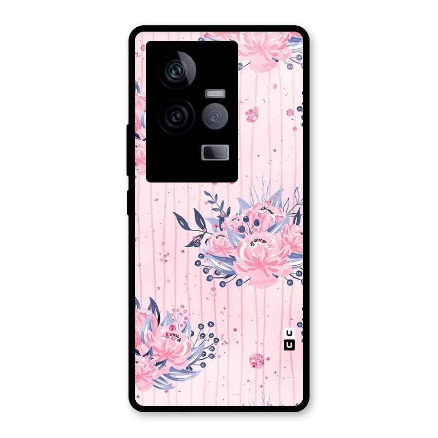 Pink Floral and Stripes Glass Back Case for Vivo iQOO 11 5G