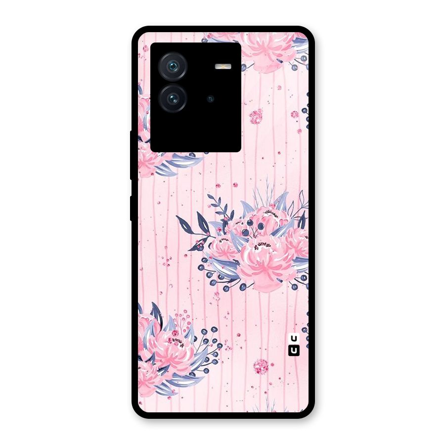 Pink Floral and Stripes Glass Back Case for Vivo iQOO Neo 6 5G