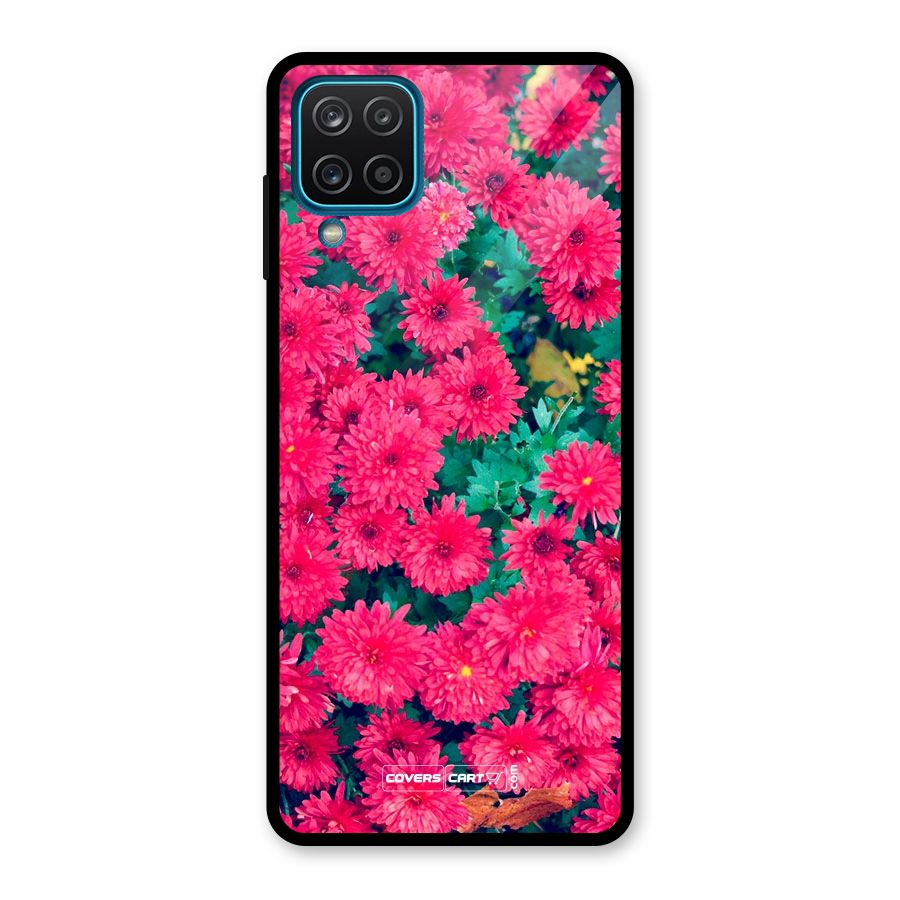 Pink Flowers Glass Back Case for Galaxy A12