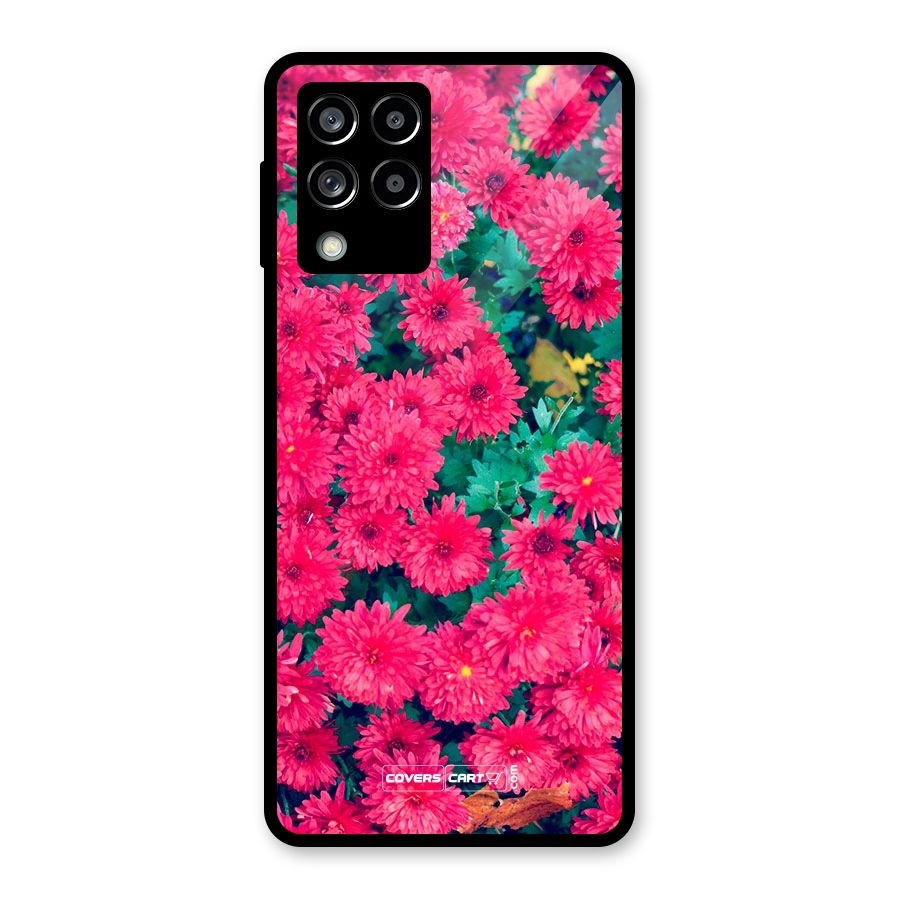 Pink Flowers Glass Back Case for Galaxy M53 5G