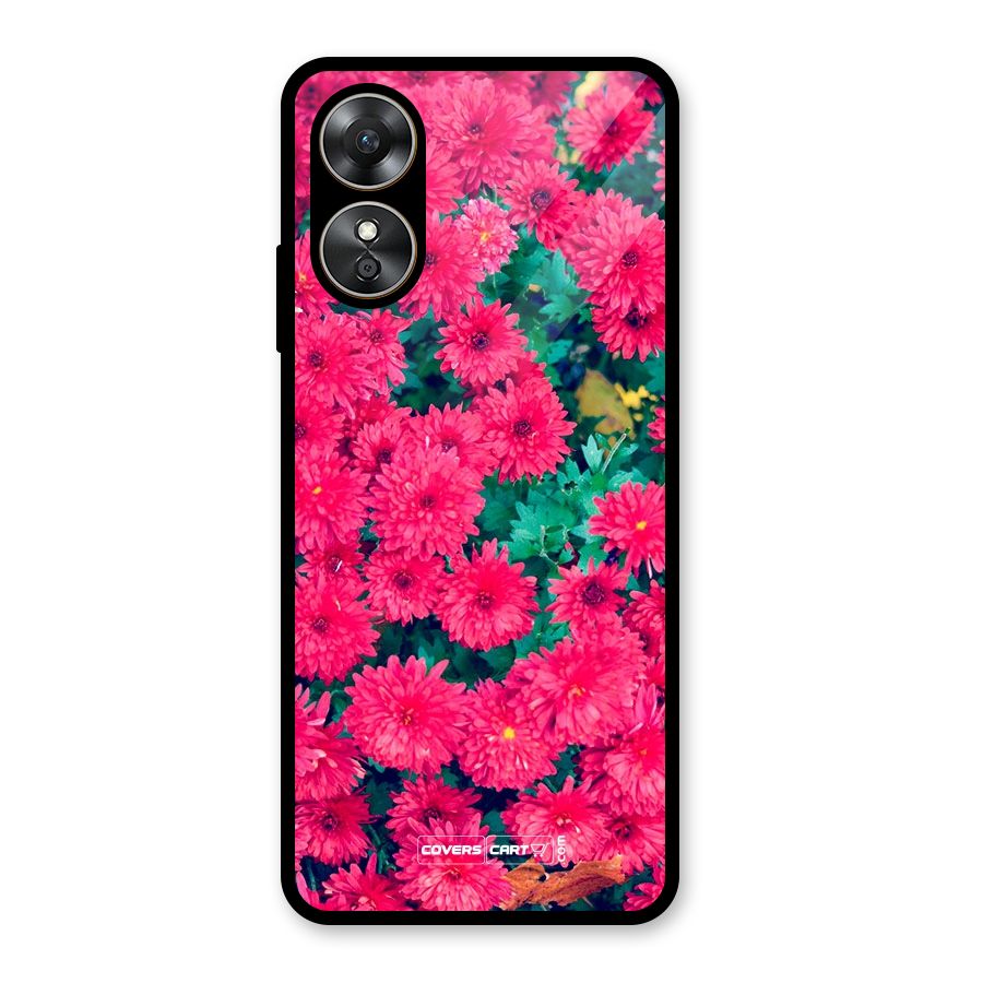 Pink Flowers Glass Back Case for Oppo A17