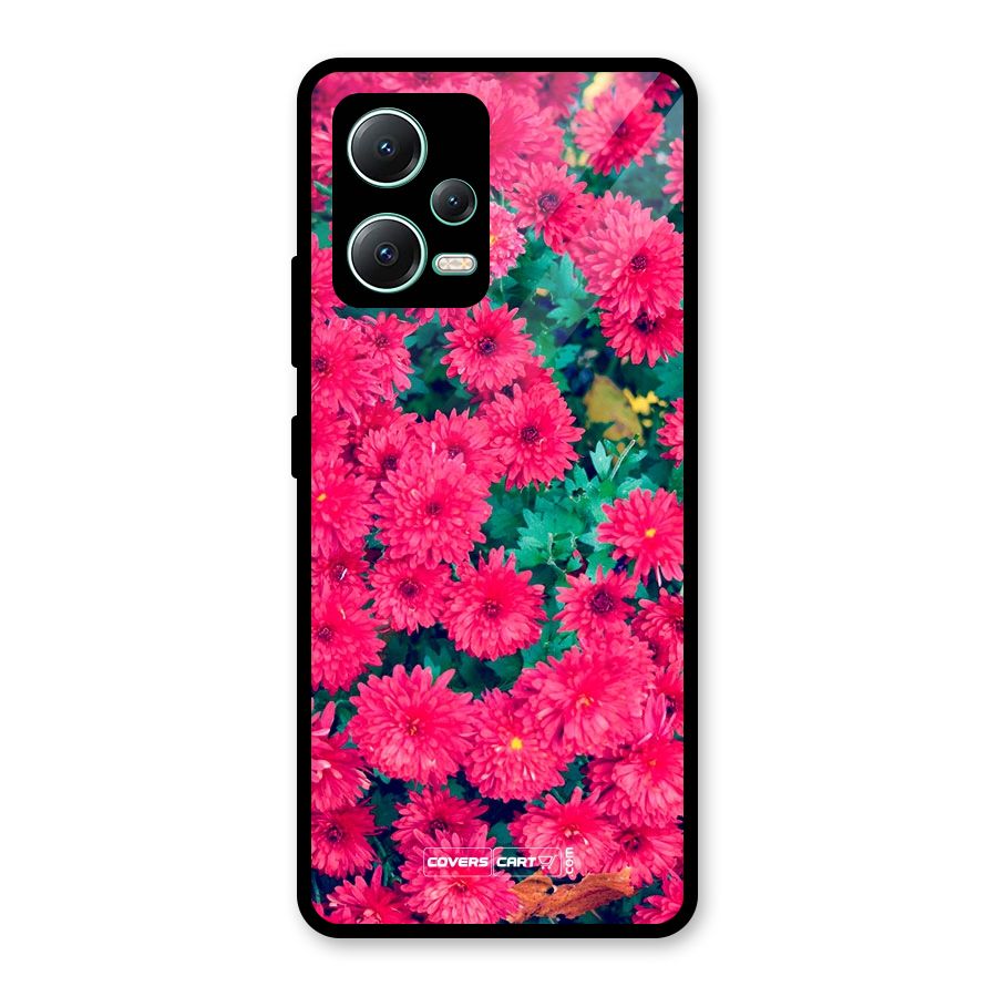 Pink Flowers Glass Back Case for Redmi Note 12 5G