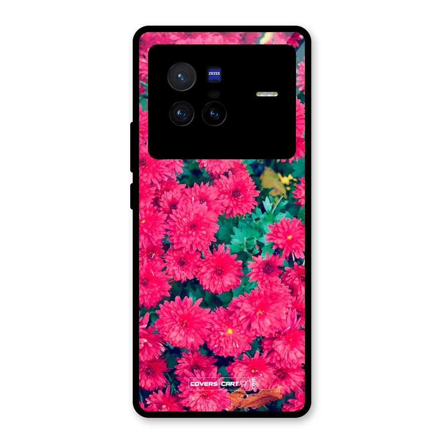 Pink Flowers Glass Back Case for Vivo X80