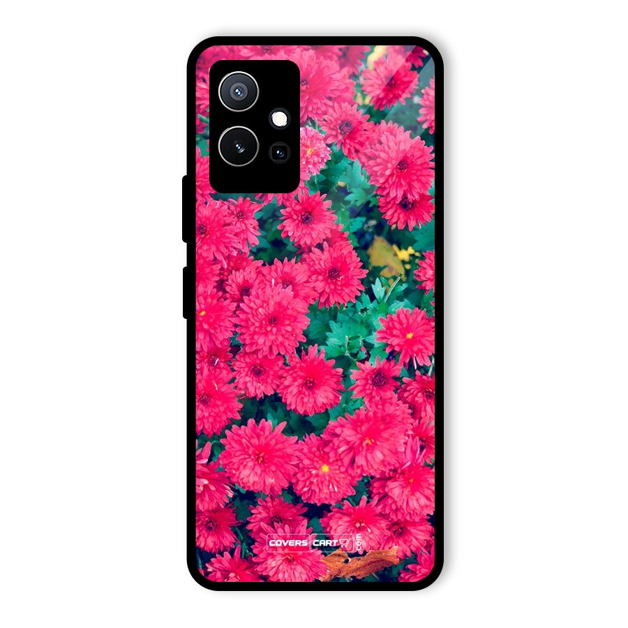 Pink Flowers Glass Back Case for Vivo Y75 5G
