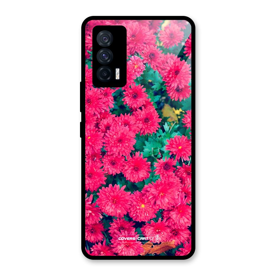 Pink Flowers Glass Back Case for Vivo iQOO 7 5G