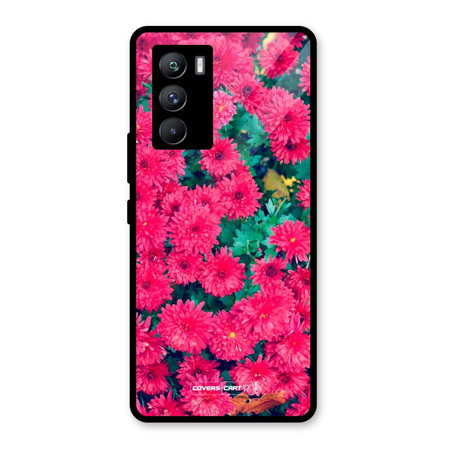Pink Flowers Glass Back Case for Vivo iQOO 9 SE