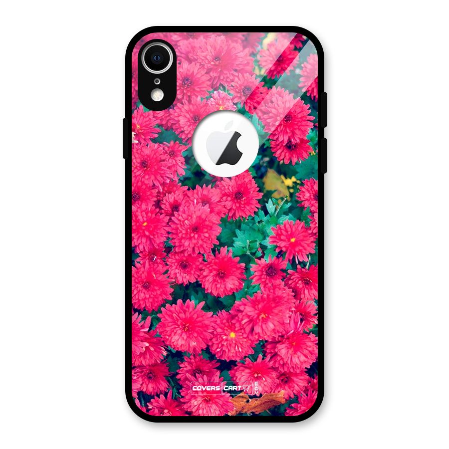 Pink Flowers Glass Back Case for iPhone XR Logo Cut