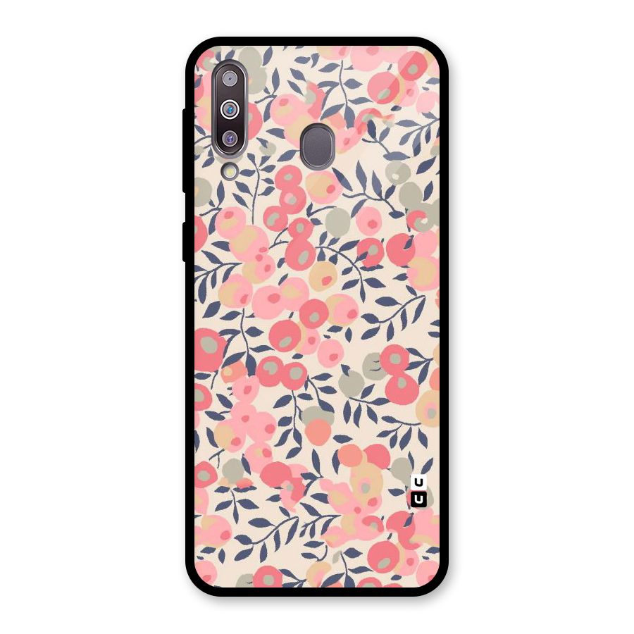 Pink Leaf Pattern Glass Back Case for Galaxy M30