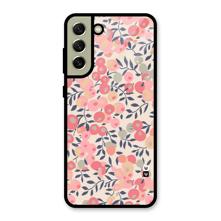 Pink Leaf Pattern Glass Back Case for Galaxy S21 FE 5G