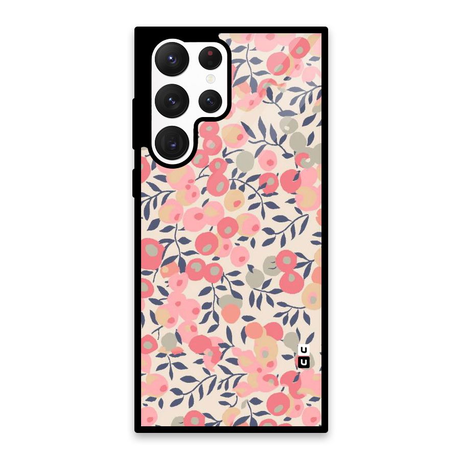 Pink Leaf Pattern Glass Back Case for Galaxy S22 Ultra 5G