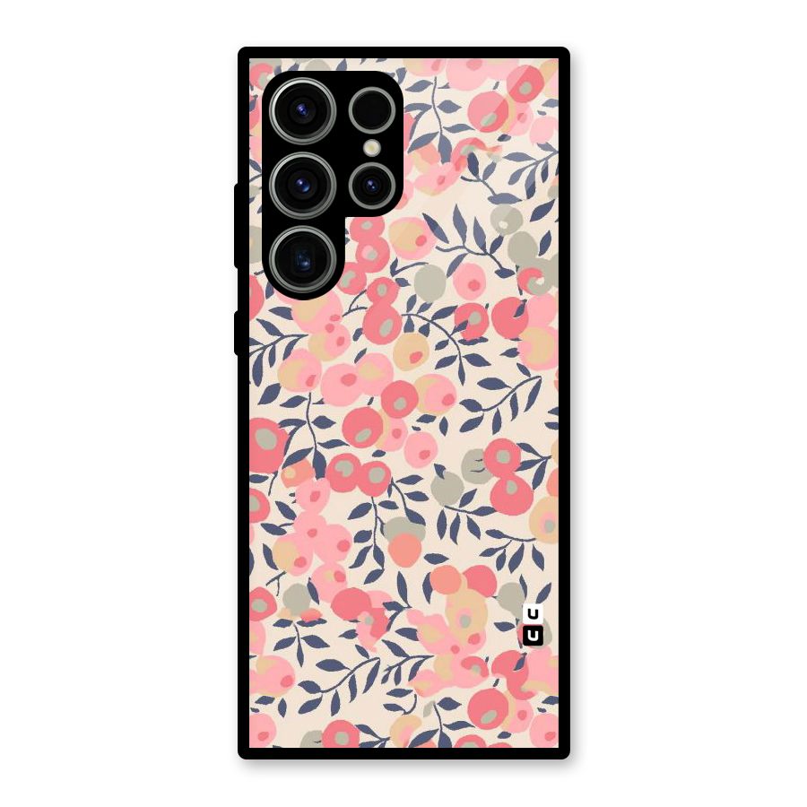 Pink Leaf Pattern Glass Back Case for Galaxy S23 Ultra