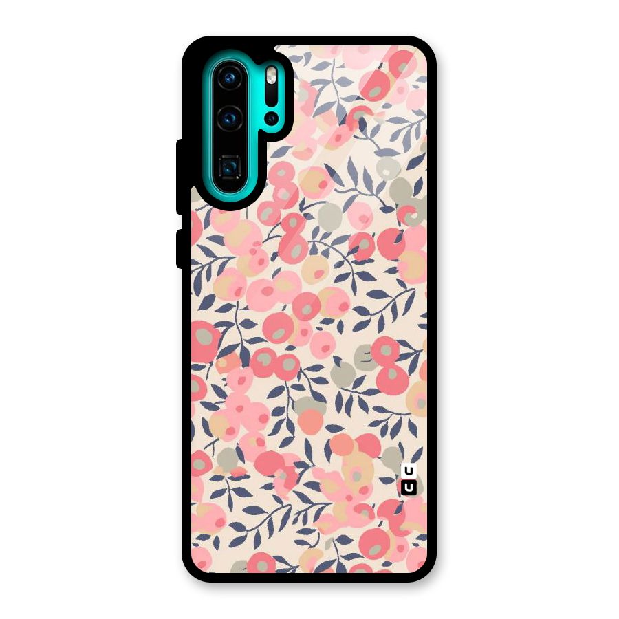 Pink Leaf Pattern Glass Back Case for Huawei P30 Pro