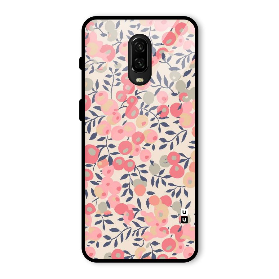 Pink Leaf Pattern Glass Back Case for OnePlus 6T