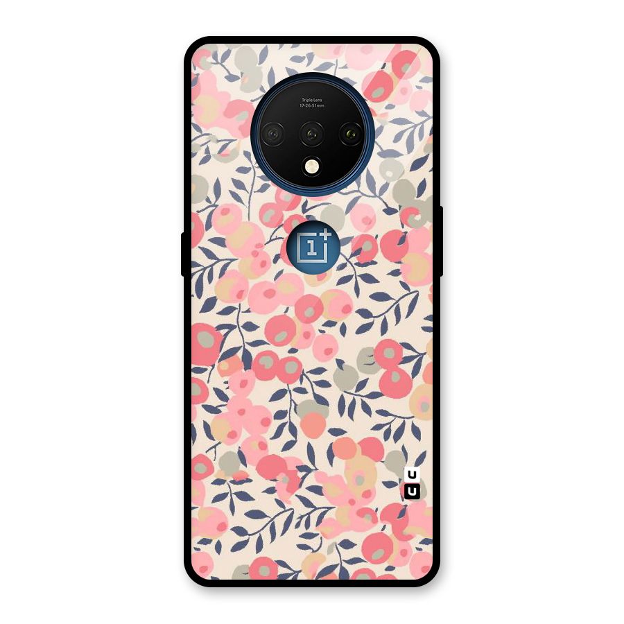 Pink Leaf Pattern Glass Back Case for OnePlus 7T