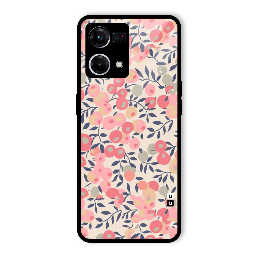 Pink Leaf Pattern Glass Back Case for Oppo F21 Pro 4G