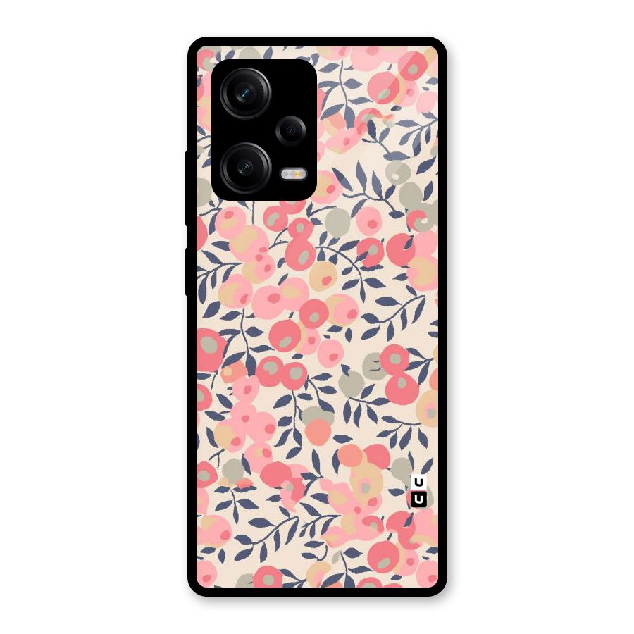 Pink Leaf Pattern Glass Back Case for Redmi Note 12 Pro
