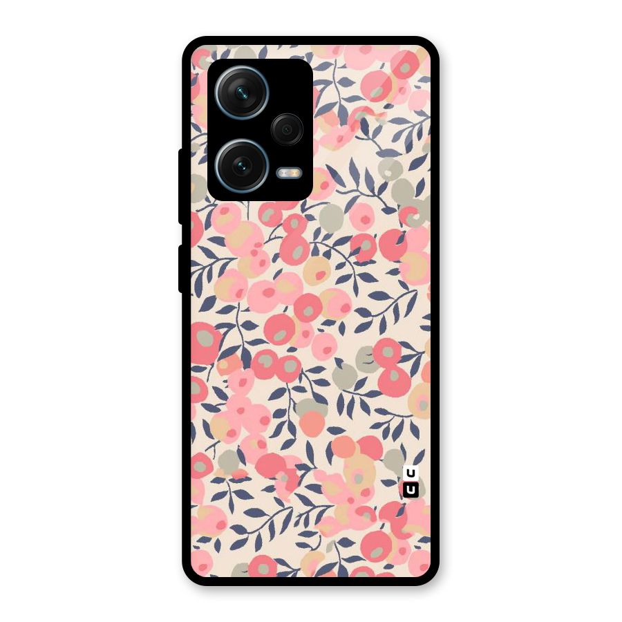 Pink Leaf Pattern Glass Back Case for Redmi Note 12 Pro Plus 5G