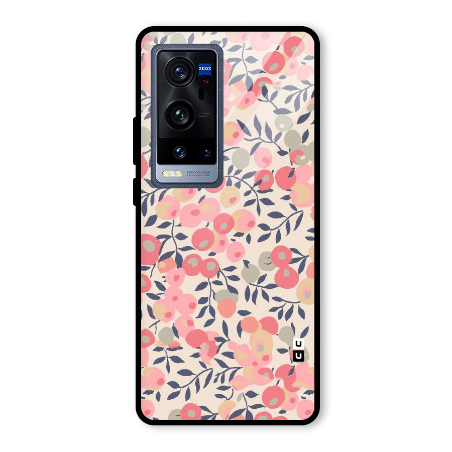 Pink Leaf Pattern Glass Back Case for Vivo X60 Pro Plus