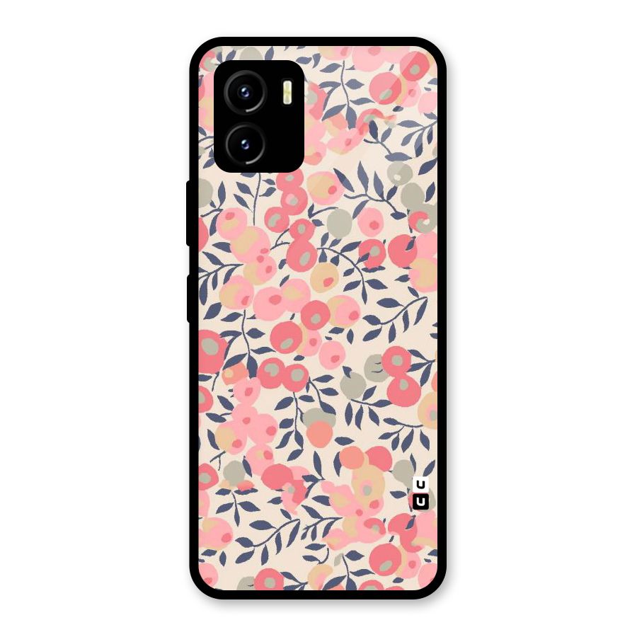 Pink Leaf Pattern Glass Back Case for Vivo Y15s