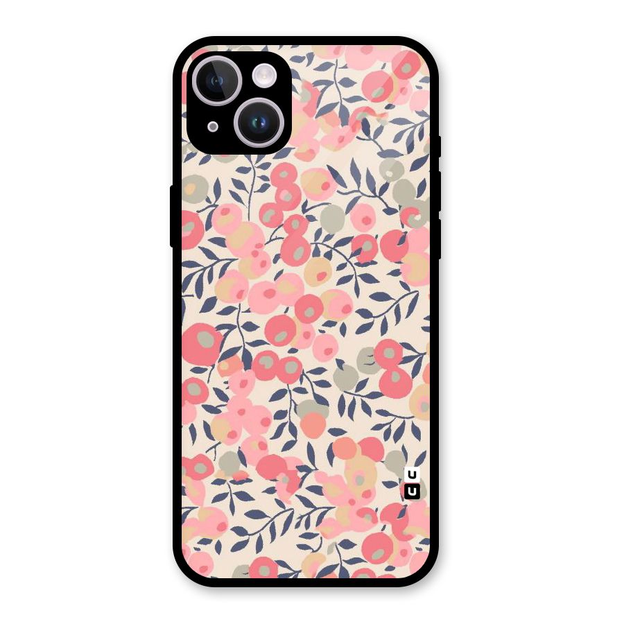 Pink Leaf Pattern Glass Back Case for iPhone 14 Plus