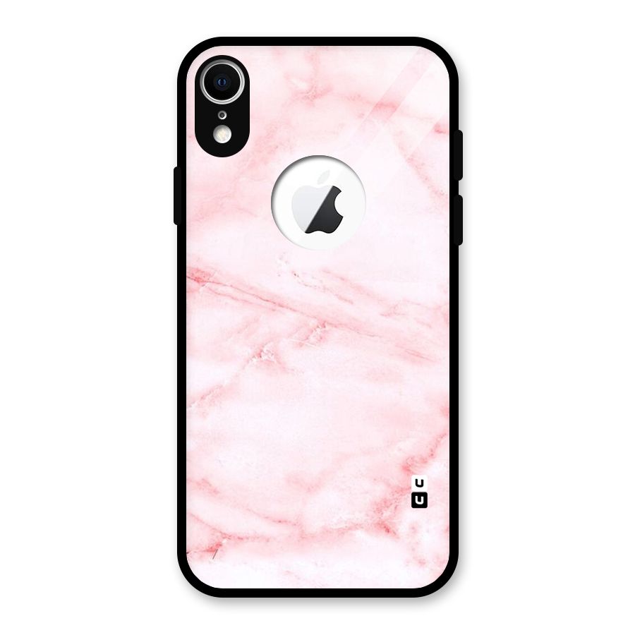 Pink Marble Print Glass Back Case for iPhone XR Logo Cut