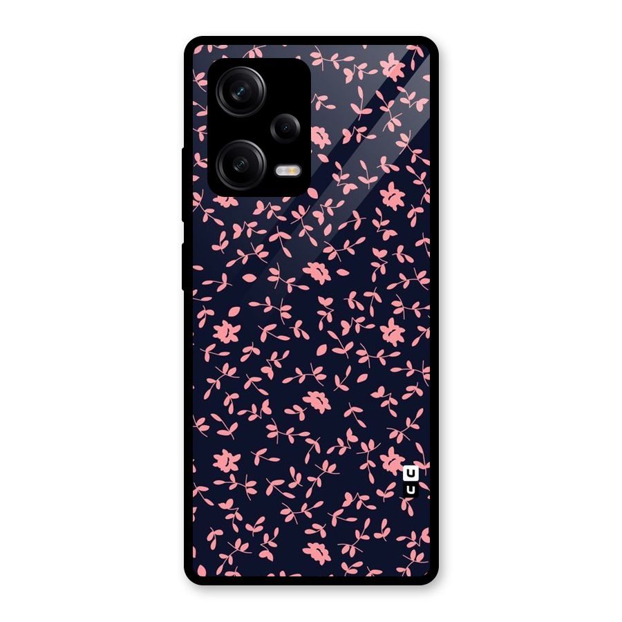 Pink Plant Design Glass Back Case for Redmi Note 12 Pro