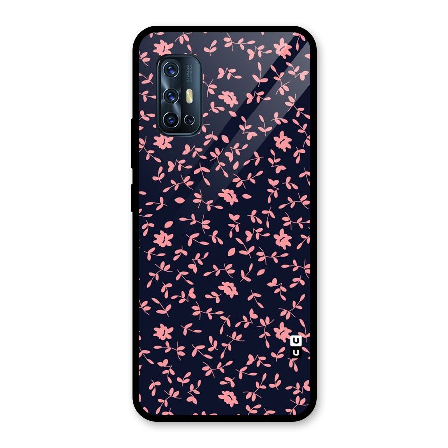 Pink Plant Design Glass Back Case for Vivo V17