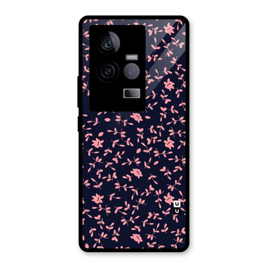 Pink Plant Design Glass Back Case for Vivo iQOO 11 5G