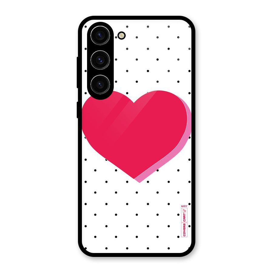 Pink Polka Heart Glass Back Case for Galaxy S23 Plus