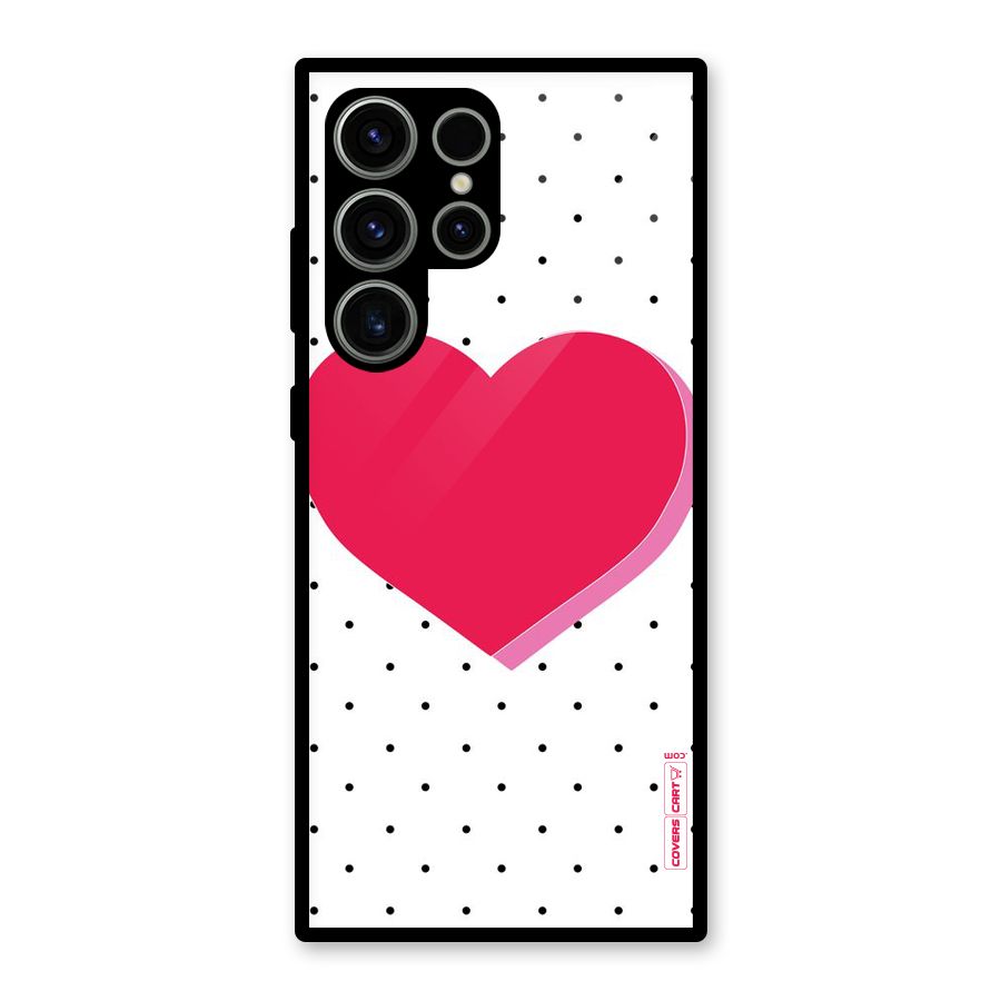 Pink Polka Heart Glass Back Case for Galaxy S23 Ultra