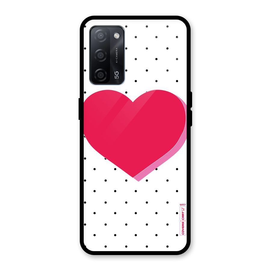 Pink Polka Heart Glass Back Case for Oppo A53s 5G