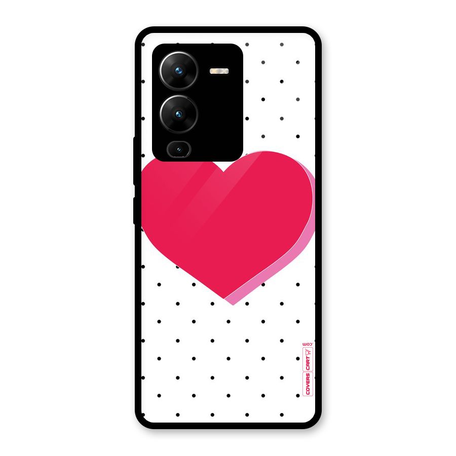 Pink Polka Heart Glass Back Case for Vivo V25 Pro