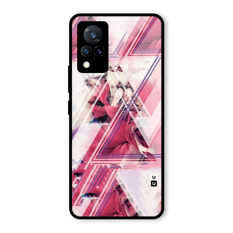 Pink Rose Abstract Glass Back Case for Vivo V21 5G