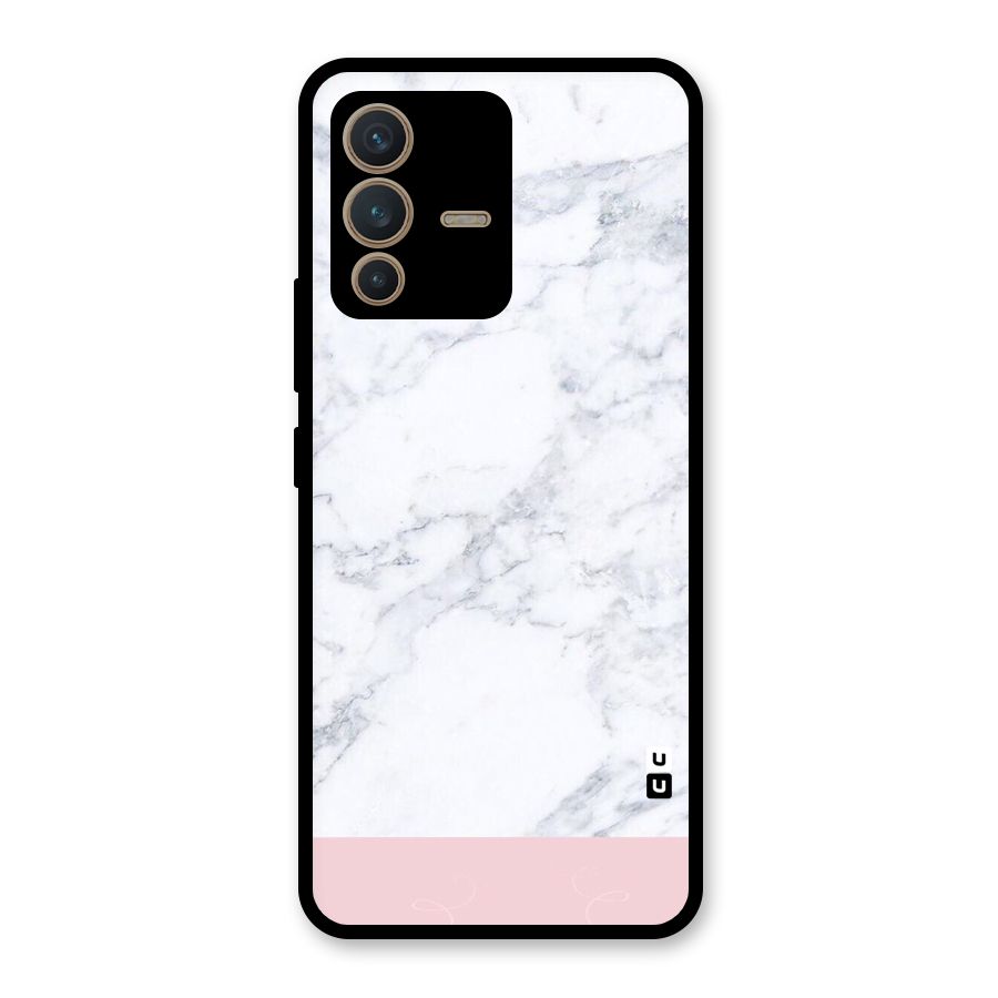 Pink White Merge Marble Glass Back Case for Vivo V23 5G