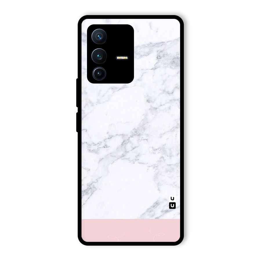 Pink White Merge Marble Glass Back Case for Vivo V23 Pro