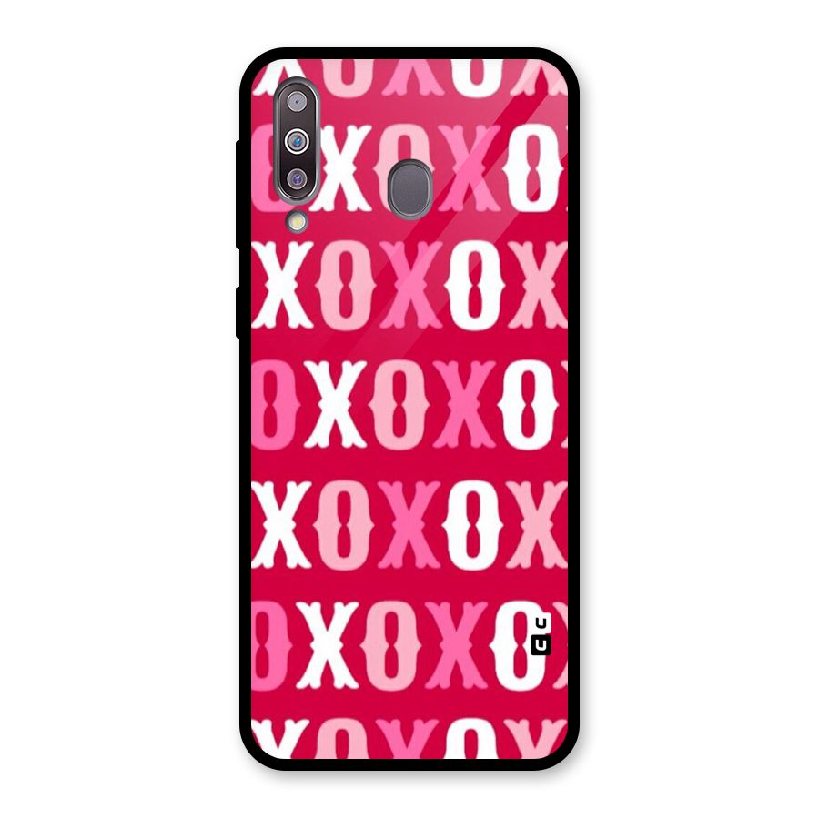 Pink White Xoxo Glass Back Case for Galaxy M30