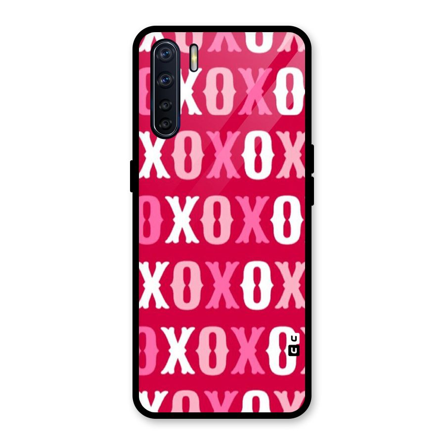 Pink White Xoxo Glass Back Case for Oppo F15