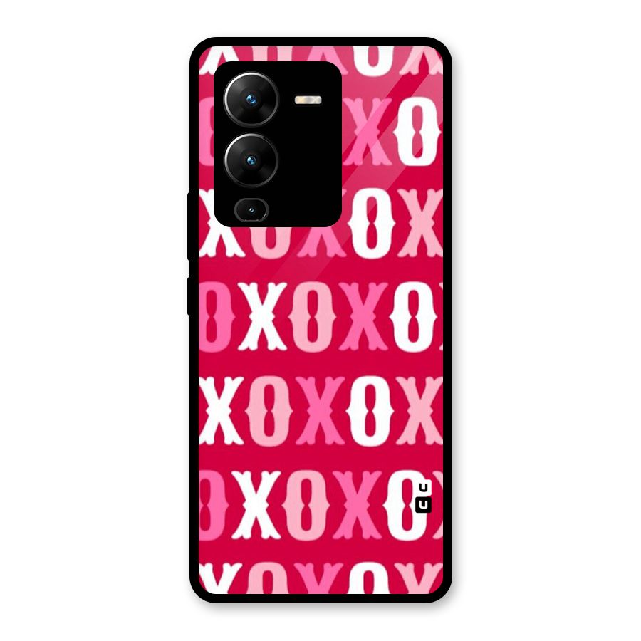 Pink White Xoxo Glass Back Case for Vivo V25 Pro