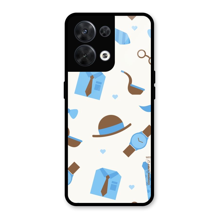 Pipe Hat Watch Pattern Glass Back Case for Oppo Reno8 5G