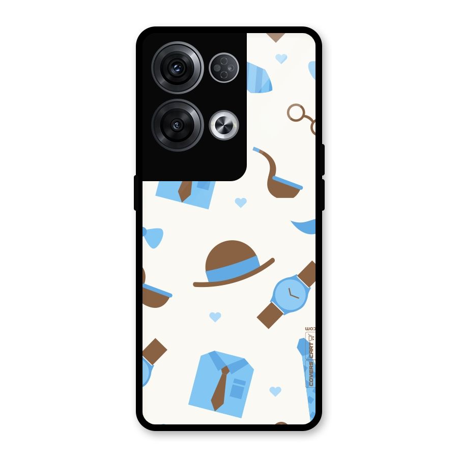 Pipe Hat Watch Pattern Glass Back Case for Oppo Reno8 Pro 5G