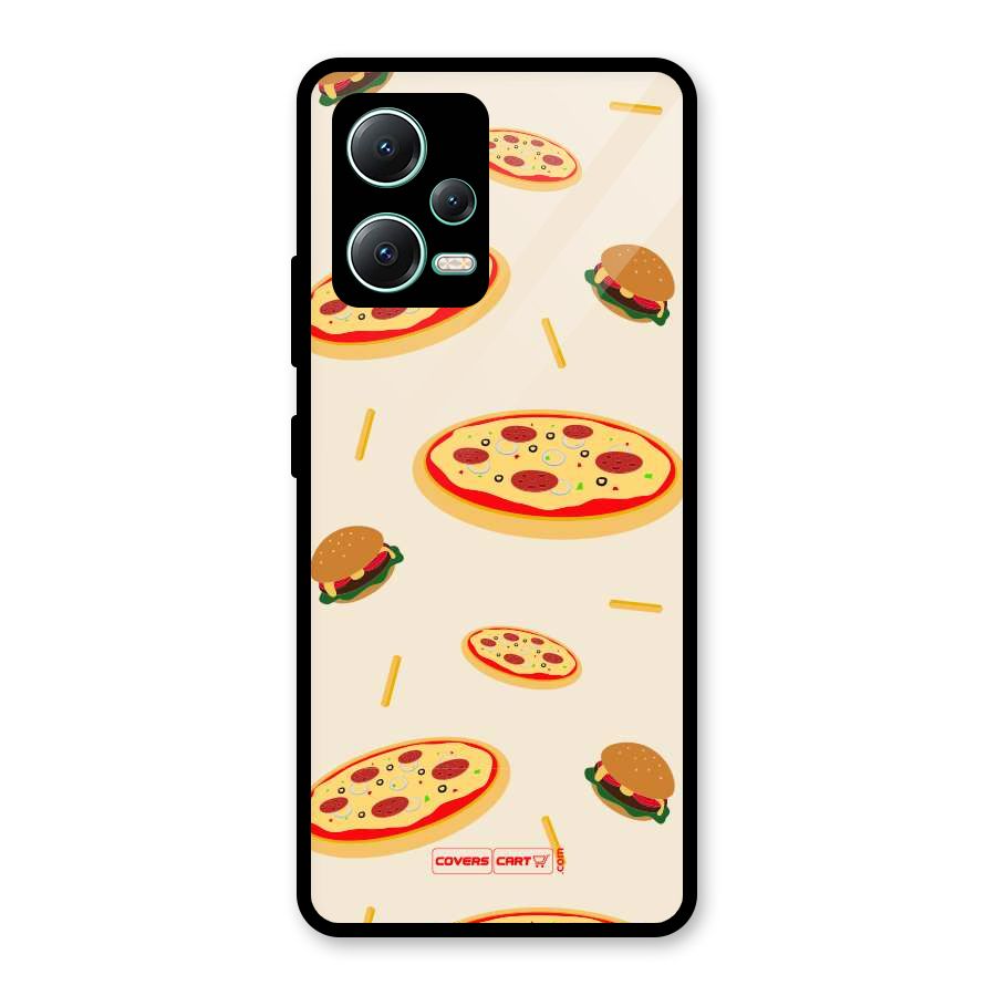 Pizza and Burger Love Glass Back Case for Redmi Note 12 5G