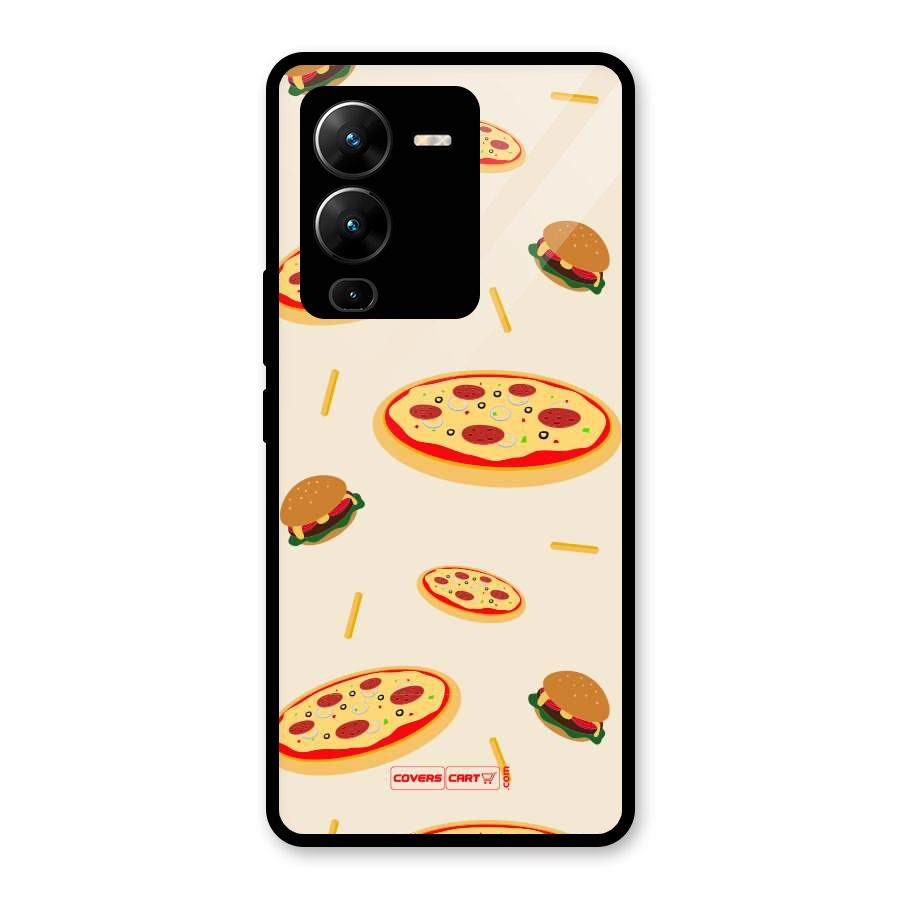 Pizza and Burger Love Glass Back Case for Vivo V25 Pro