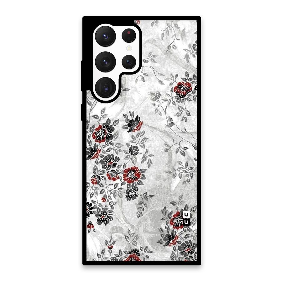 Pleasing Grey Floral Glass Back Case for Galaxy S22 Ultra 5G